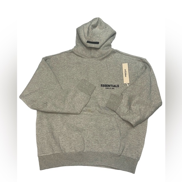 Essentials Fear of God Dark Oatmeal Hoodie with Black Lettering, LARGE - Picture 4 of 10
